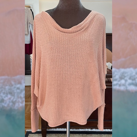 Free People Pink Waffle Knit Blouse - Picture 2 of 15